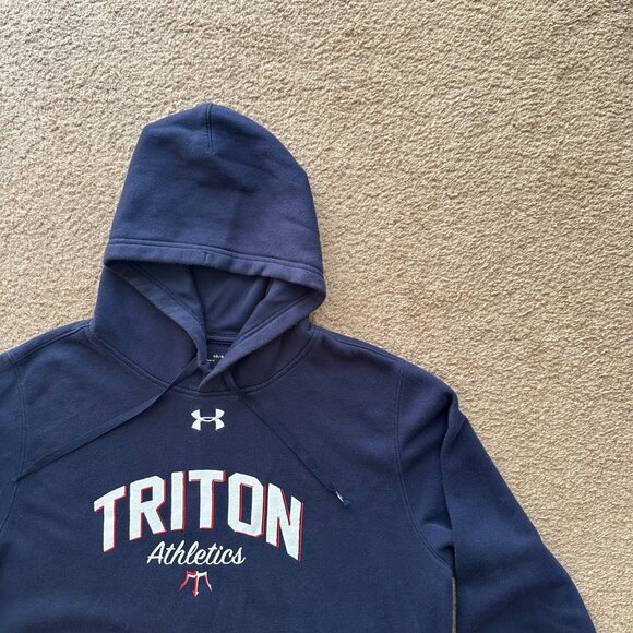 Under Armour Sweatshirt Mens Large Triton Athletics Blue Pullover Hoodie - Picture 4 of 10